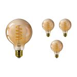 Multipack 4x Philips Classic LED Globe E27 Filament Amber 95mm 4W 250lm - 820 Extra Warm White | Dimmable - Replaces 25W